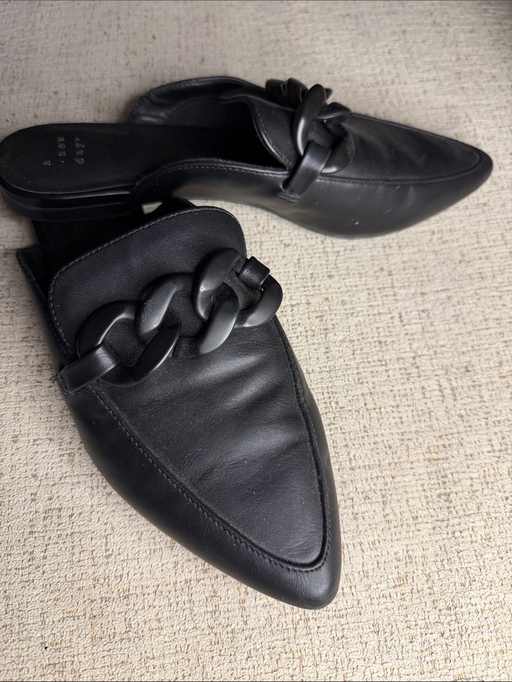 a new day Black Pointed-Toe Chain-Detail Slip-On Mules